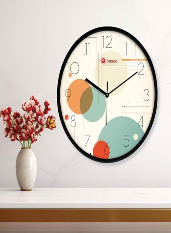 Bosco Decorative Non Ticking Silent, Multicolour dial with Black Frame 30 CM, Modern Design Round Wall Clock for Home, Living Room, Bedroom, Office and Kitchen | BWC-1649 - Image 3